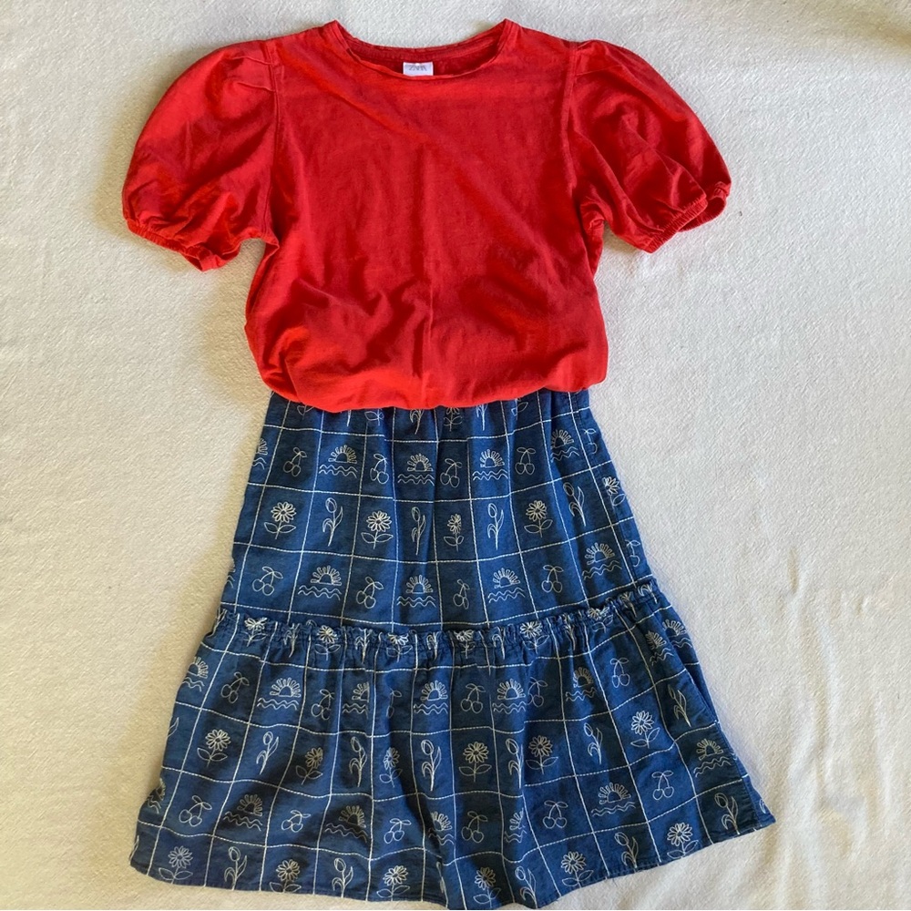 Zara Red Top with Tiered Skirt